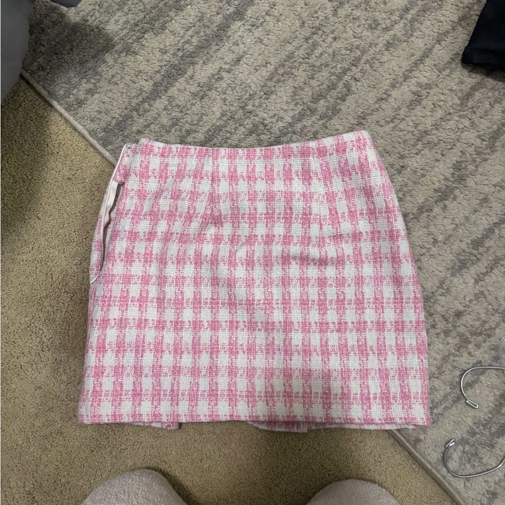 Blue Rain Pink and White Plaid Mini Skirt
